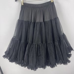 Unique Vintage Womens One Size 1950s Style Black Ruffled Petticoat Crinoline